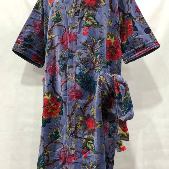 Floral Print Velvet Kimono Luxury Jacket, Party Boho Robe Lounge Wear - Unisex - Picture 3 of 16